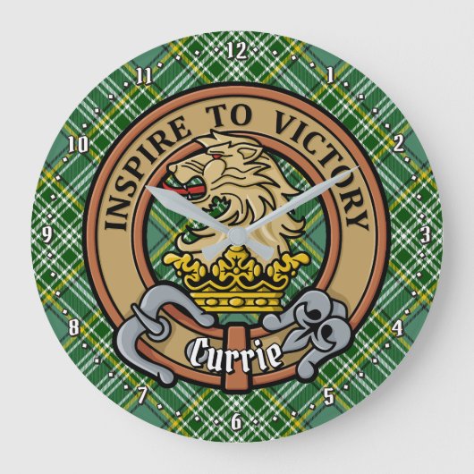 Clan Currie Lion Crest over Tartan Grote Klok (Voorkant)
