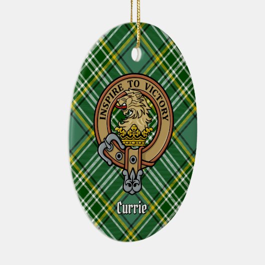 Clan Currie Lion Crest over Tartan Keramisch Ornament (Rechts)