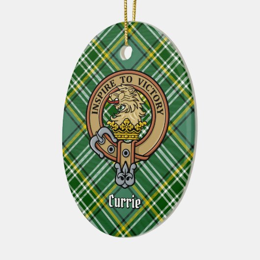 Clan Currie Lion Crest over Tartan Keramisch Ornament (Links)