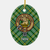 Clan Currie Lion Crest over Tartan Keramisch Ornament (Voorkant)