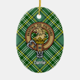 Clan Currie Lion Crest over Tartan Keramisch Ornament