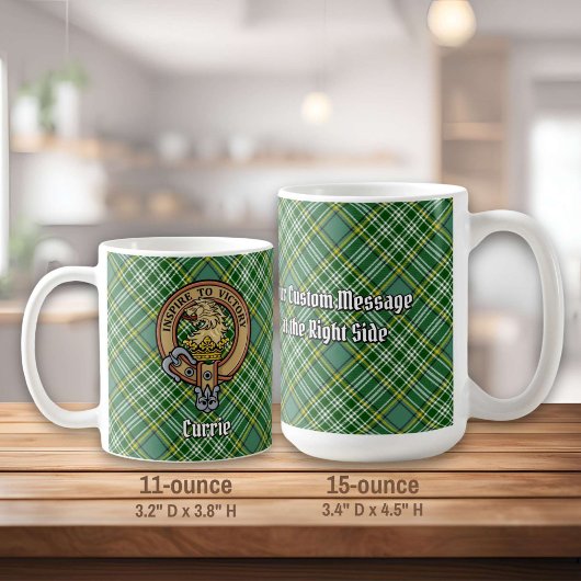 Clan Currie Lion Crest over Tartan Koffiemok