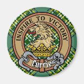 Clan Currie Lion Crest over Tartan Magneet (Voorkant)