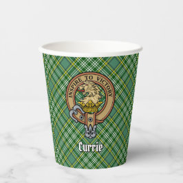 Clan Currie Lion Crest over Tartan Papieren Bekers