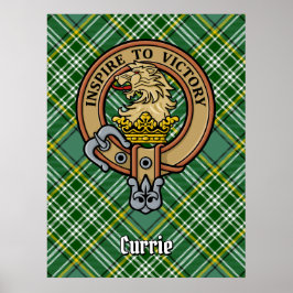Clan Currie Lion Crest over Tartan Poster