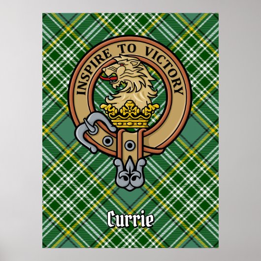Clan Currie Lion Crest over Tartan Poster (Voorkant)