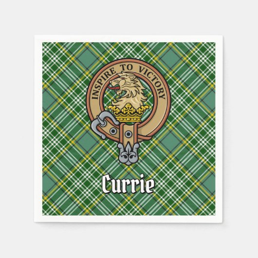 Clan Currie Lion Crest over Tartan Servet (Voorkant)