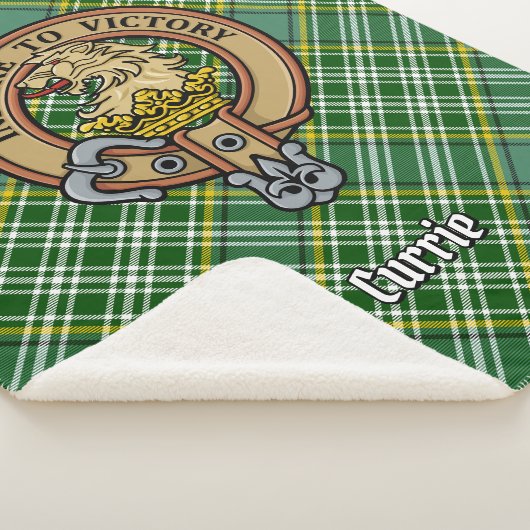 Clan Currie Lion Crest over Tartan Sherpa Deken (3/4)