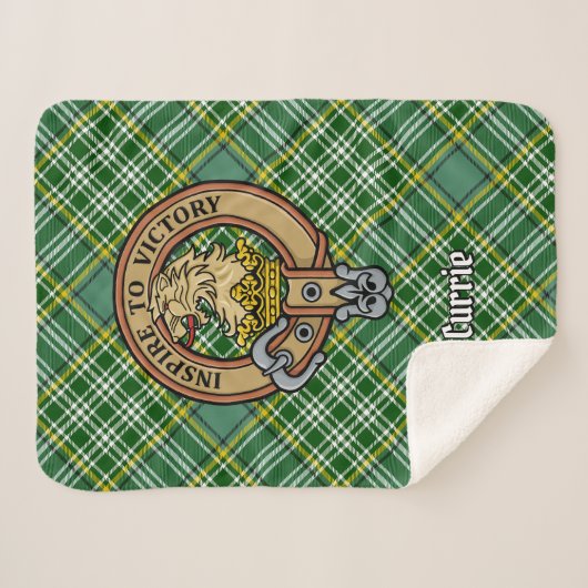 Clan Currie Lion Crest over Tartan Sherpa Deken (Voorkant (horizontaal))
