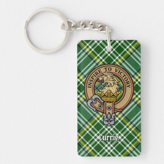 Clan Currie Lion Crest over Tartan Sleutelhanger (Voorkant)