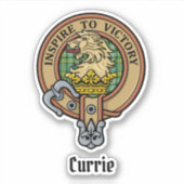 Clan Currie Lion Crest over Tartan Sticker (Voorkant)