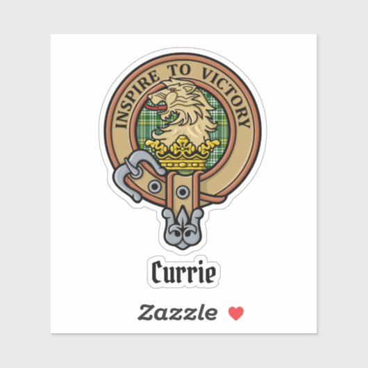 Clan Currie Lion Crest over Tartan Sticker (Vel)