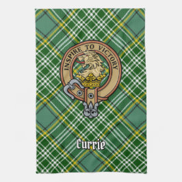 Clan Currie Lion Crest over Tartan Theedoek