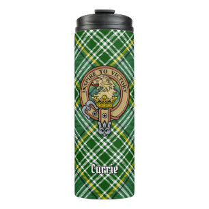 Clan Currie Lion Crest over Tartan Thermosbeker