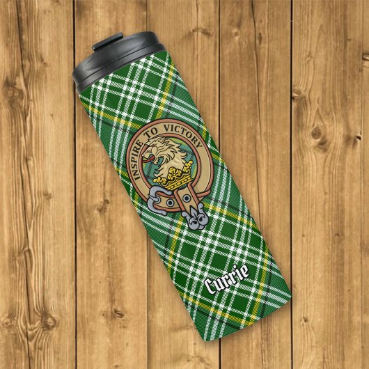 Clan Currie Lion Crest over Tartan Thermosbeker