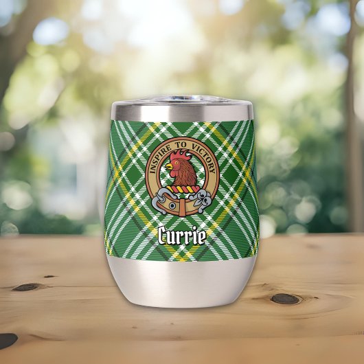 Clan Currie Rooster Crest over Tartan