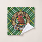 Clan Currie Rooster Crest over Tartan Bad Handdoek (Wasdoekje)