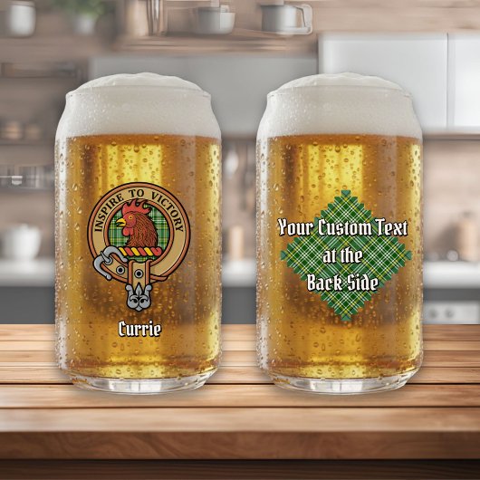 Clan Currie Rooster Crest over Tartan Blikvorm Glas