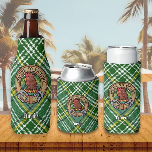 Clan Currie Rooster Crest over Tartan Flesjeskoeler