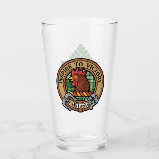 Clan Currie Rooster Crest over Tartan Glas (Voorkant)
