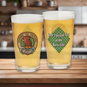 Clan Currie Rooster Crest over Tartan Glas