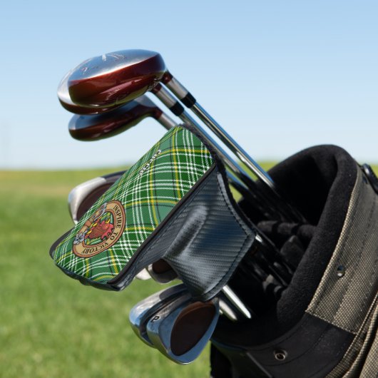 Clan Currie Rooster Crest over Tartan Golf Head Co Golfheadcover (Insitu)