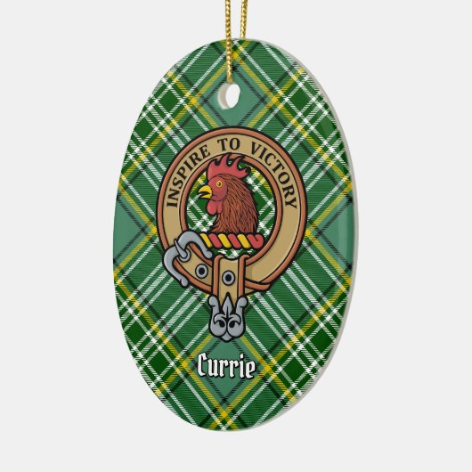 Clan Currie Rooster Crest over Tartan Keramisch Ornament (Links)