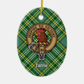 Clan Currie Rooster Crest over Tartan Keramisch Ornament (Voorkant)