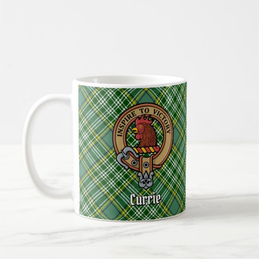 Clan Currie Rooster Crest over Tartan Koffiemok (Links)