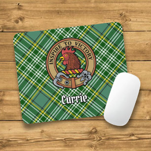 Clan Currie Rooster Crest over Tartan Muismat