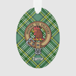 Clan Currie Rooster Crest over Tartan Ornament