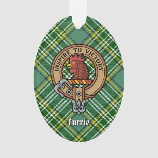 Clan Currie Rooster Crest over Tartan Ornament (voorkant)
