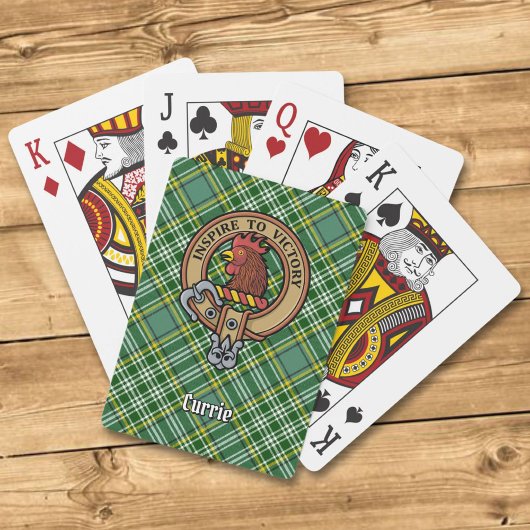 Clan Currie Rooster Crest over Tartan Pokerkaarten
