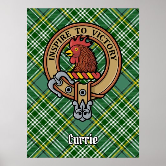 Clan Currie Rooster Crest over Tartan Poster (Voorkant)