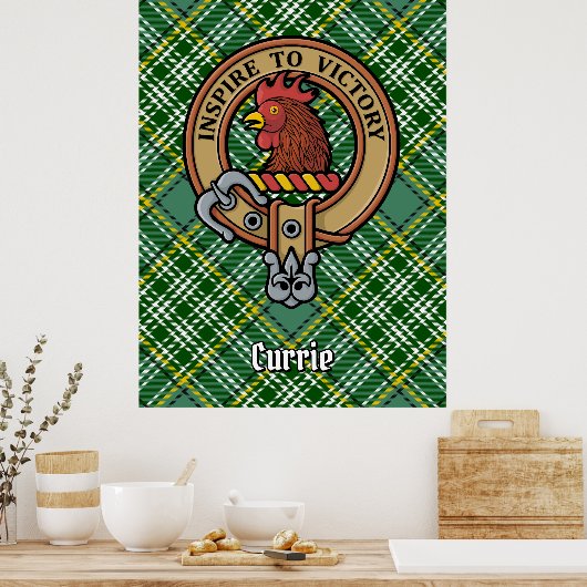 Clan Currie Rooster Crest over Tartan Poster (Keuken)