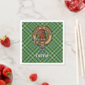 Clan Currie Rooster Crest over Tartan Servet (Insitu)