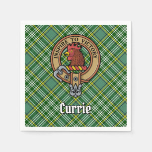 Clan Currie Rooster Crest over Tartan Servet