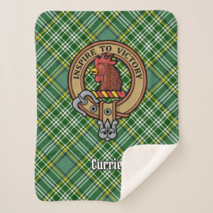Clan Currie Rooster Crest over Tartan Sherpa Deken