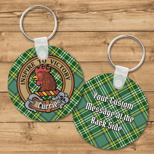 Clan Currie Rooster Crest over Tartan Sleutelhanger