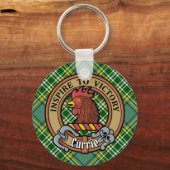 Clan Currie Rooster Crest over Tartan Sleutelhanger (Voorkant)