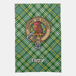 Clan Currie Rooster Crest over Tartan Theedoek