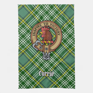 Clan Currie Rooster Crest over Tartan Theedoek