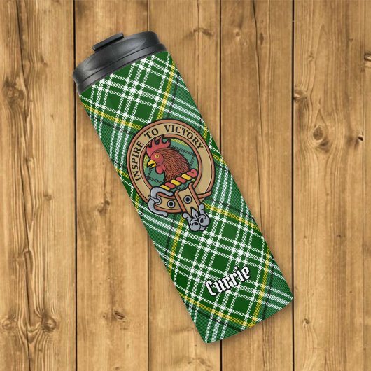 Clan Currie Rooster Crest over Tartan Thermosbeker