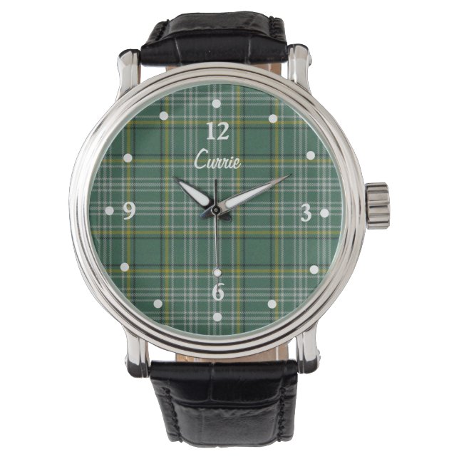 Clan Currie Tartan Plaid Gezicht Custom Watch Horloge (Voorkant)