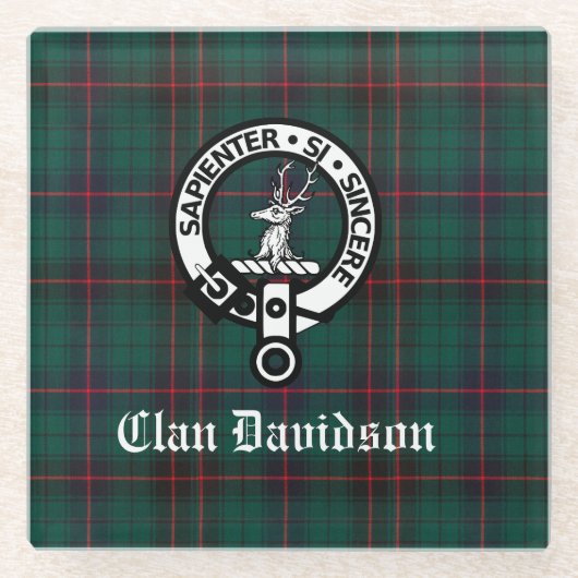 Clan Davidson Crest Badge en Tartan Glazen Onderzetter (Voorkant)