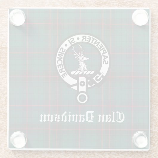 Clan Davidson Crest Badge en Tartan Glazen Onderzetter (Achterkant)