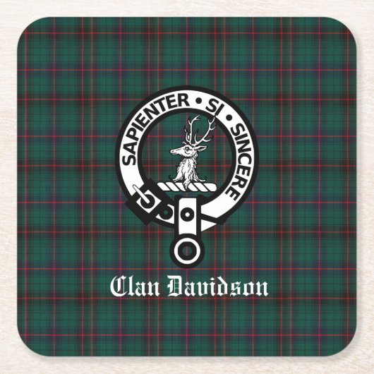 Clan Davidson Crest Badge en Tartan Kartonnen Onderzetters (Voorkant)