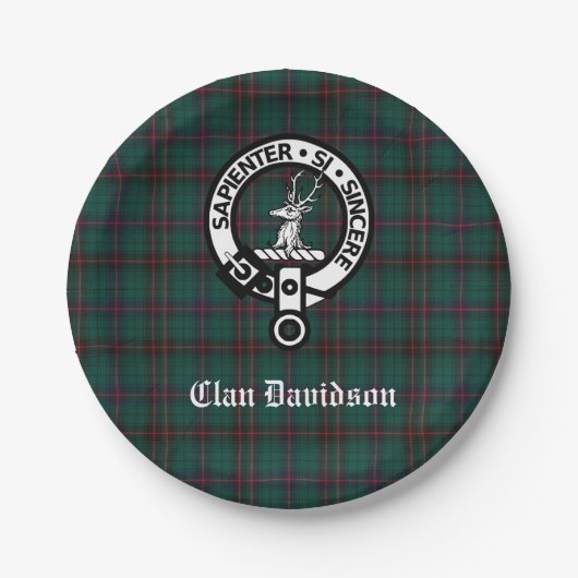 Clan Davidson Crest Badge en Tartan Papieren Bordje (Voorkant)