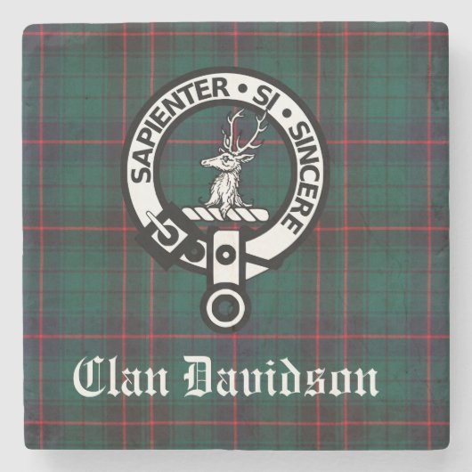 Clan Davidson Crest Badge en Tartan Stenen Onderzetter (Voorkant)
