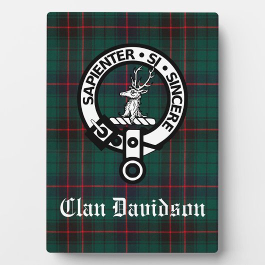 Clan Davidson Crest Badge en Tartan Tabletop Fotoplaat (voorkant)
